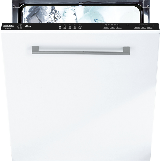 Baumatic BDIN1L38B-80 Fully Integrated Standard Dishwasher - Black Control Panel with Fixed Door Fixing Kit - F Rated 